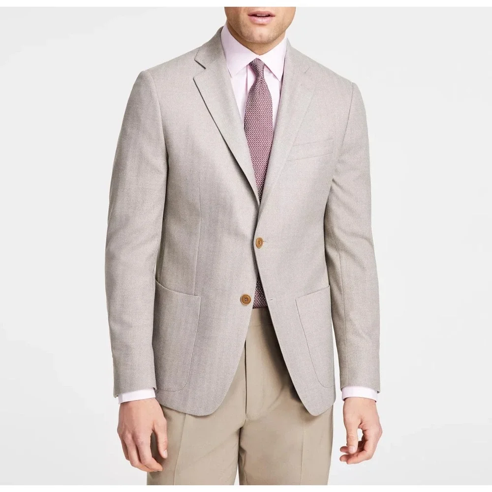 Michael Kors Mens Classic fit Sport Coat Blazer‎ 40 L Oatmeal Herringbone
